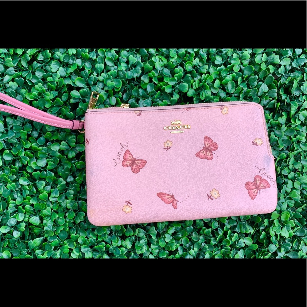 Large Coach Pink Butterfly wristlet